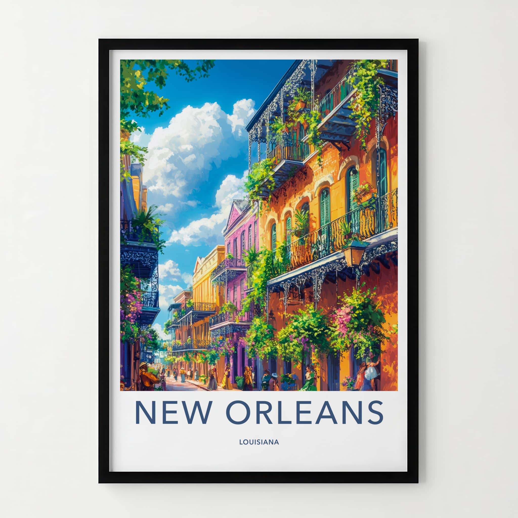 New Orleans Poster - Louisiana Wall Art - Colorful Street Balconies Gift