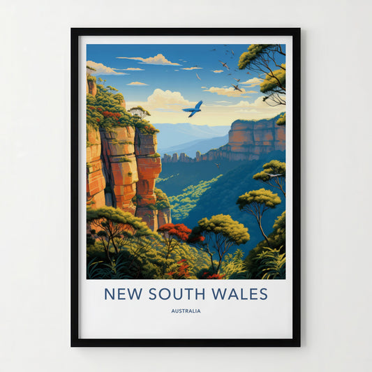 New South Wales Poster - Australia Travel Art - Scenic Valley Cliffs Home Decor