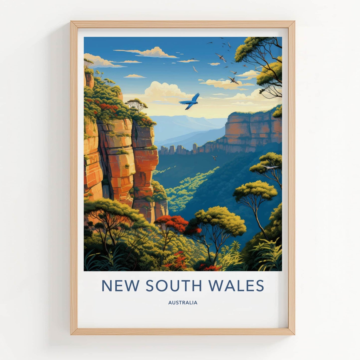 New South Wales Poster - Australia Travel Art - Scenic Valley Cliffs Home Decor