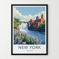 New York Poster - New York Travel Art - Cascading Waterfall Mill Home Decor