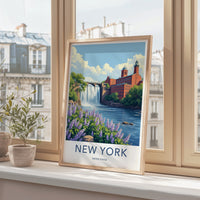 New York Poster - New York Travel Art - Cascading Waterfall Mill Home Decor