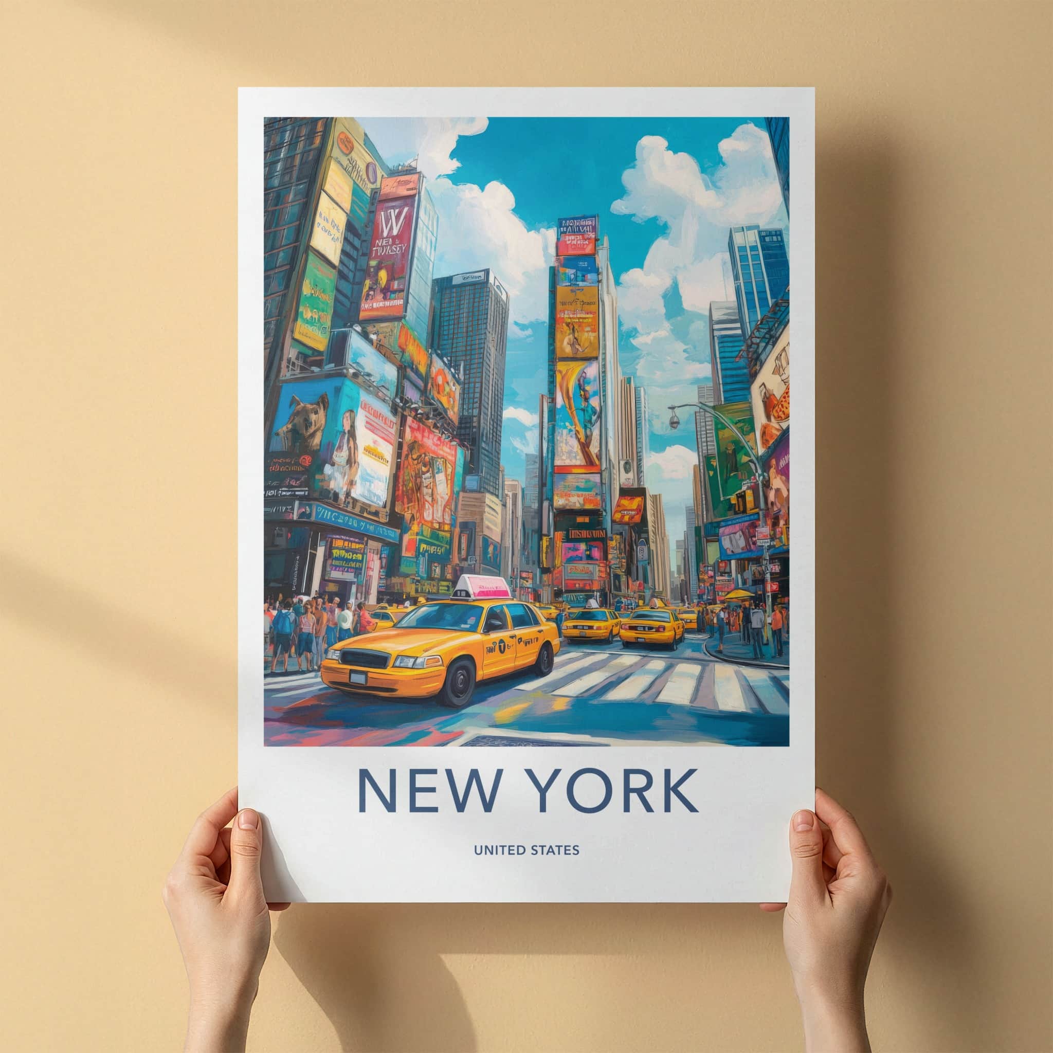New York Poster - New York Travel Art - Neon Cityscape Crowd Home Decor