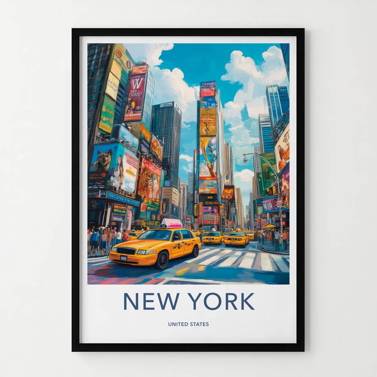 New York Poster - New York Travel Art - Neon Cityscape Crowd Home Decor
