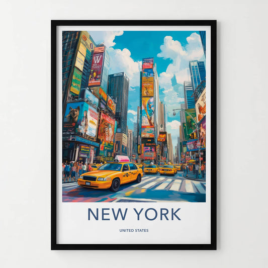 New York Poster - New York Travel Art - Neon Cityscape Crowd Home Decor