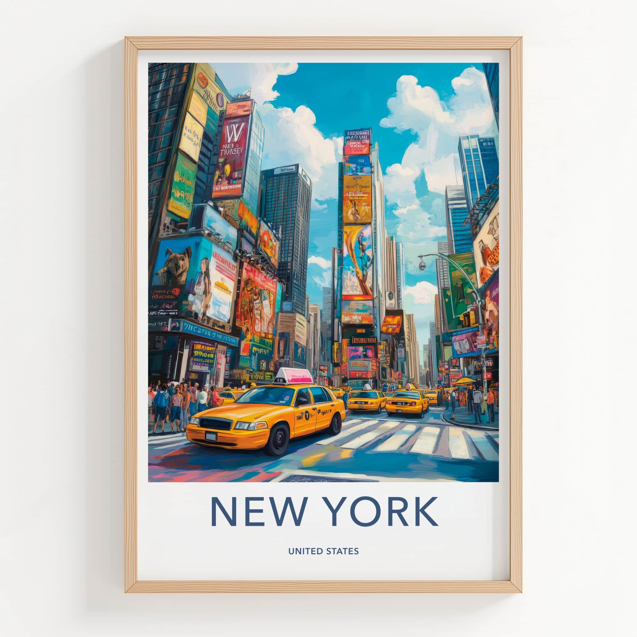 New York Poster - New York Travel Art - Neon Cityscape Crowd Home Decor