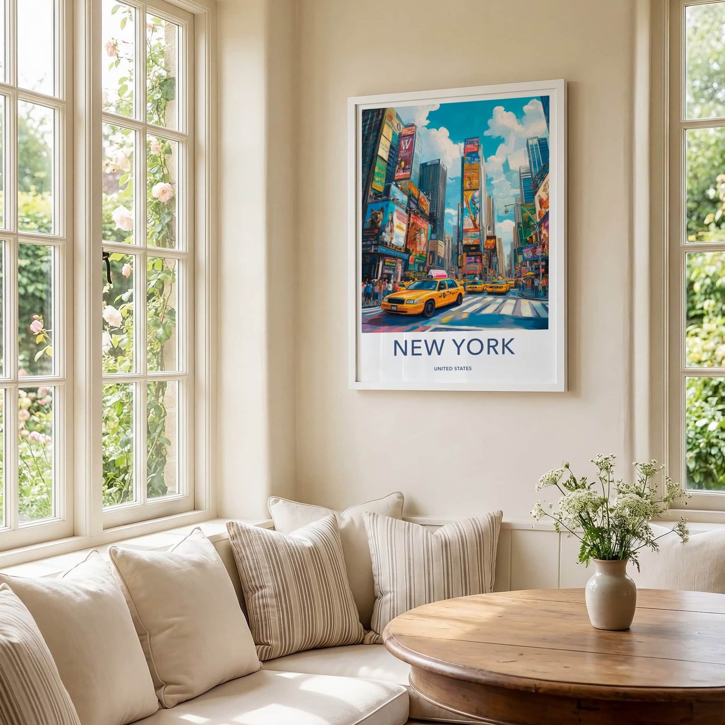 New York Poster - New York Travel Art - Neon Cityscape Crowd Home Decor