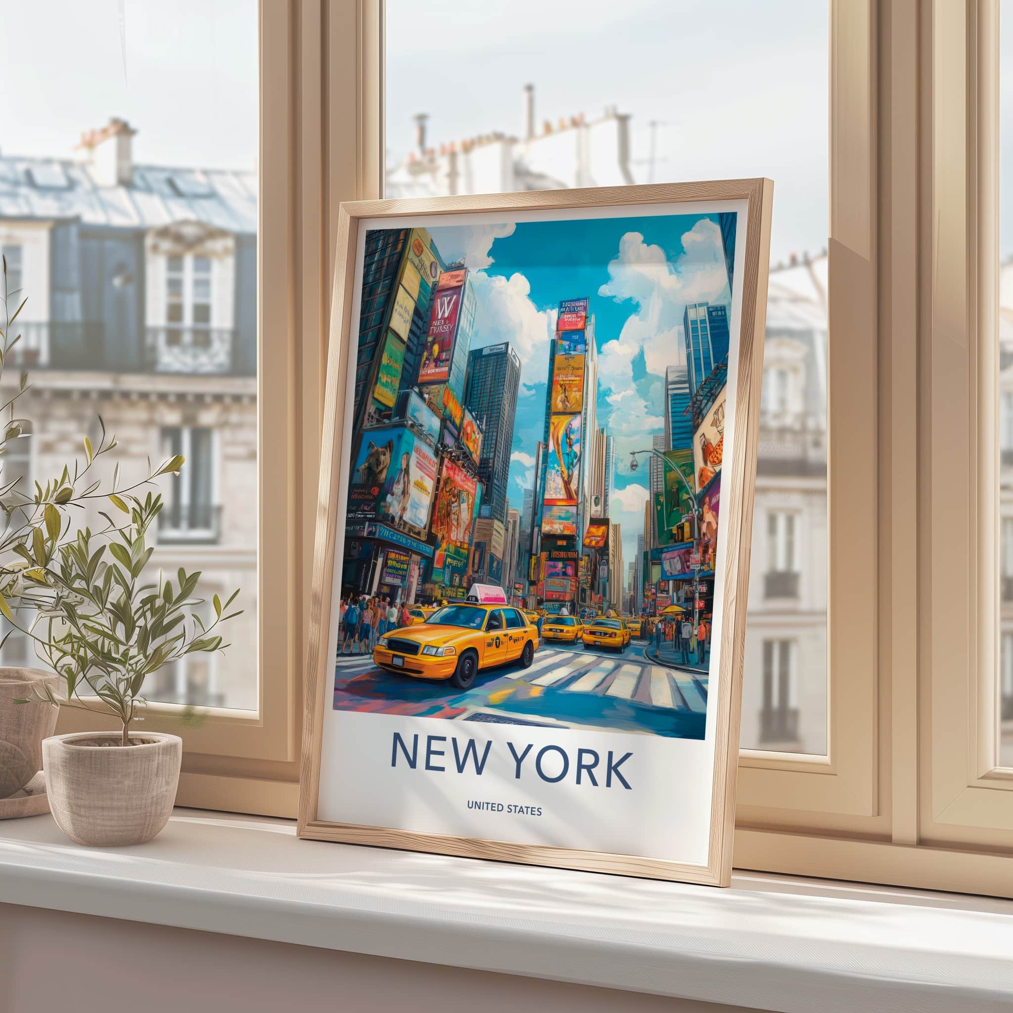 New York Poster - New York Travel Art - Neon Cityscape Crowd Home Decor