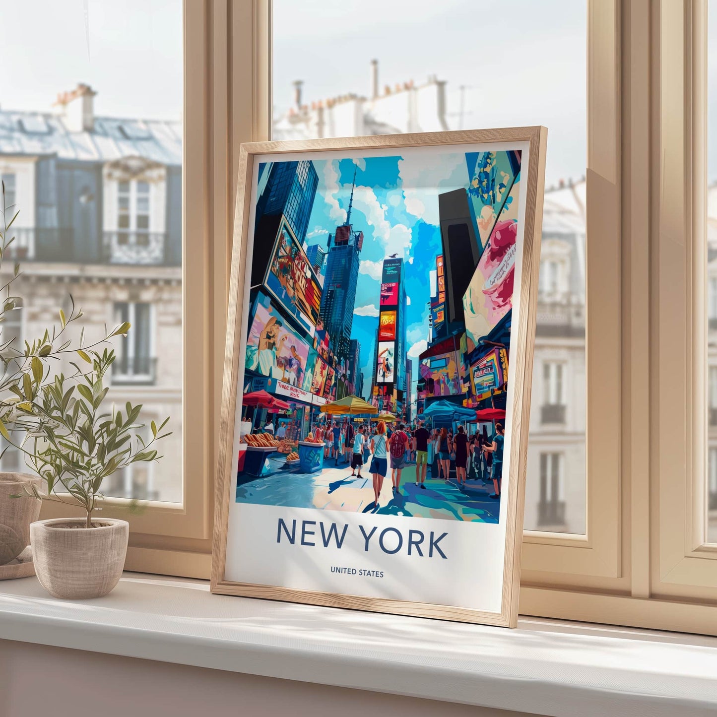 New York Poster - New York Travel Art - Neon Cityscape Walk Wall Decor