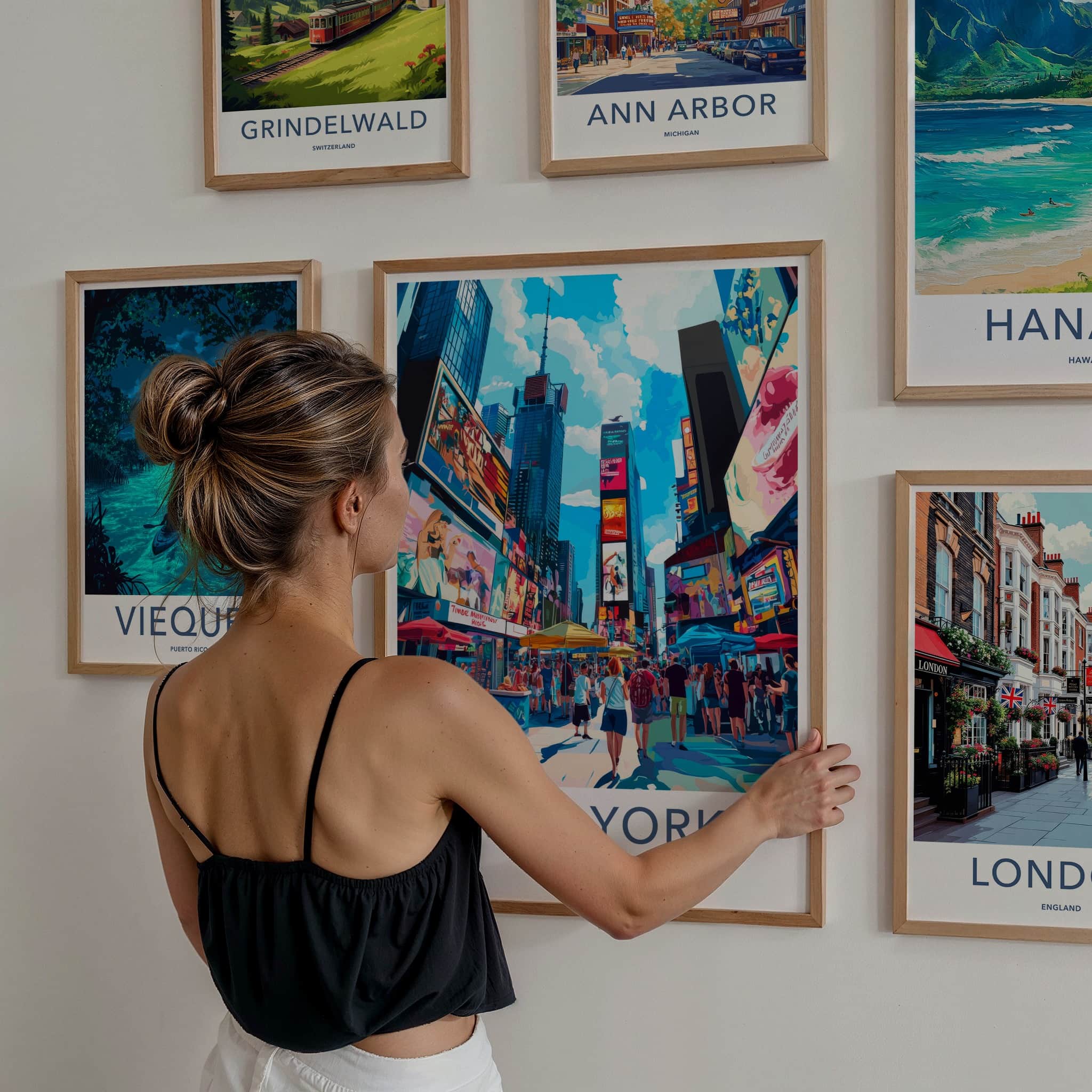 New York Poster - New York Travel Art - Neon Cityscape Walk Wall Decor