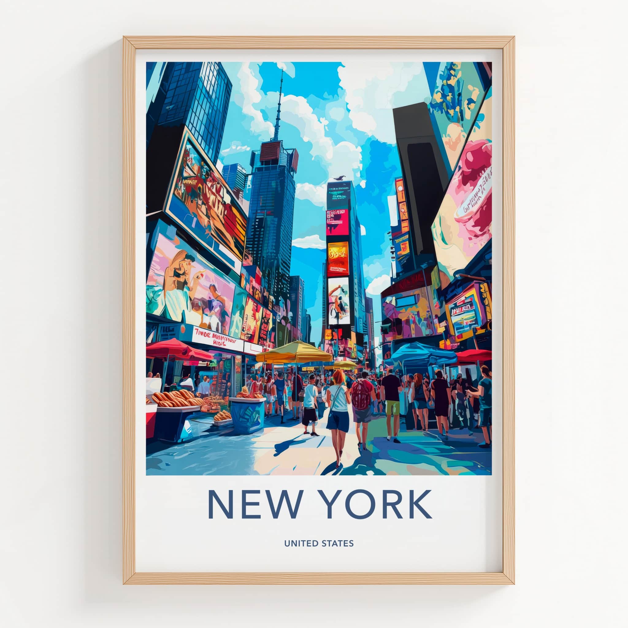 New York Poster - New York Travel Art - Neon Cityscape Walk Wall Decor