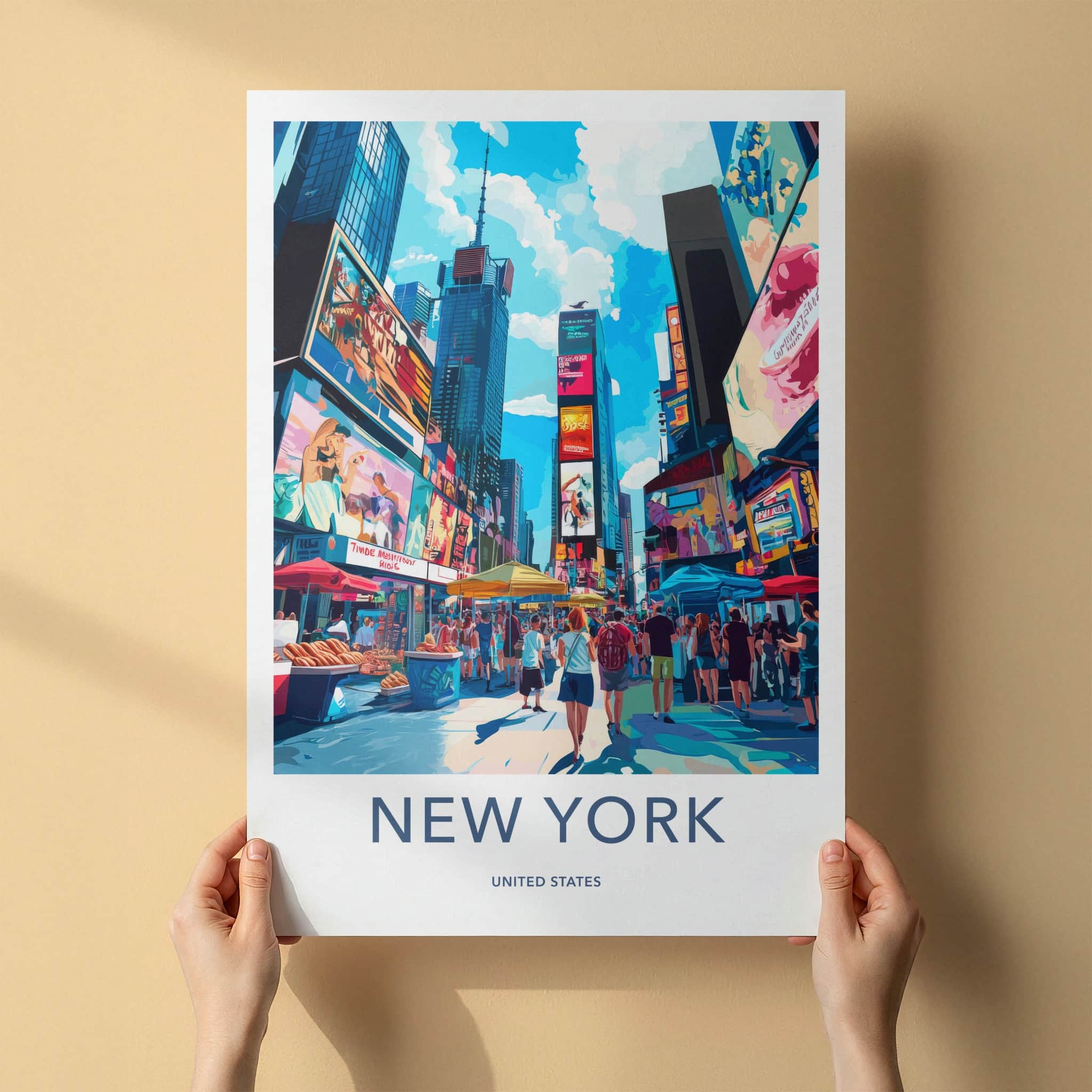 New York Poster - New York Travel Art - Neon Cityscape Walk Wall Decor