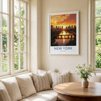 New York Poster - New York Travel Art - Urban Sunset Reflection Home Decor