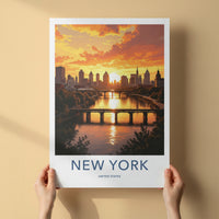 New York Poster - New York Travel Art - Urban Sunset Reflection Home Decor