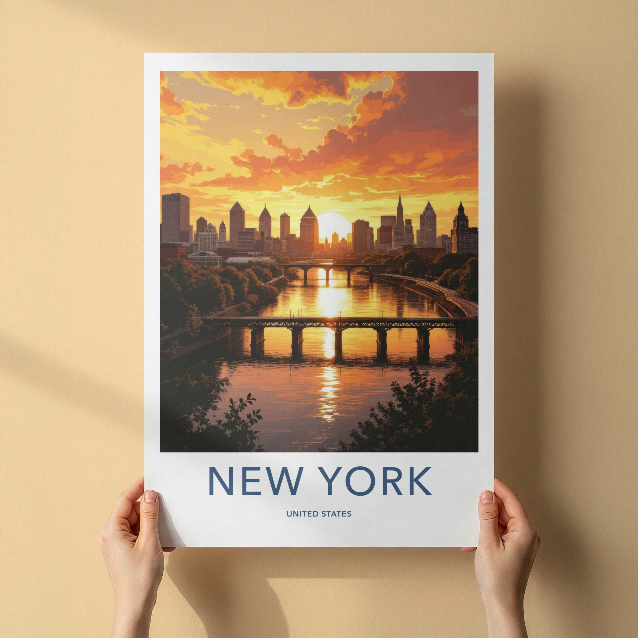 New York Poster - New York Travel Art - Urban Sunset Reflection Home Decor
