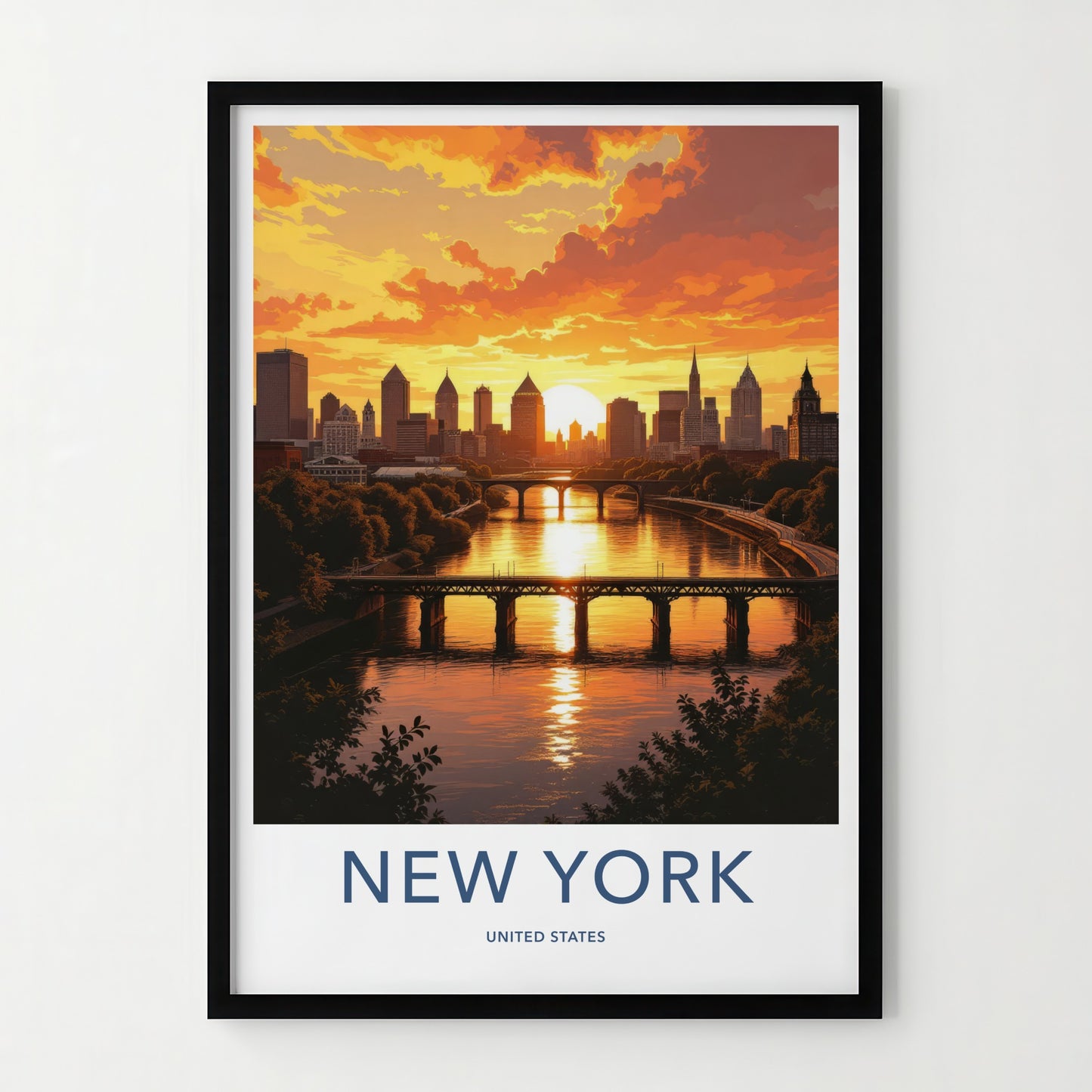 New York Poster - New York Travel Art - Urban Sunset Reflection Home Decor