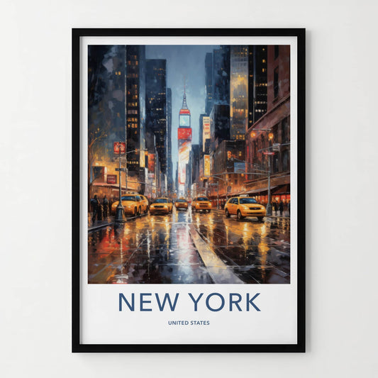 New York Poster - New York Travel Art - Wet Street Cabs Home Decor