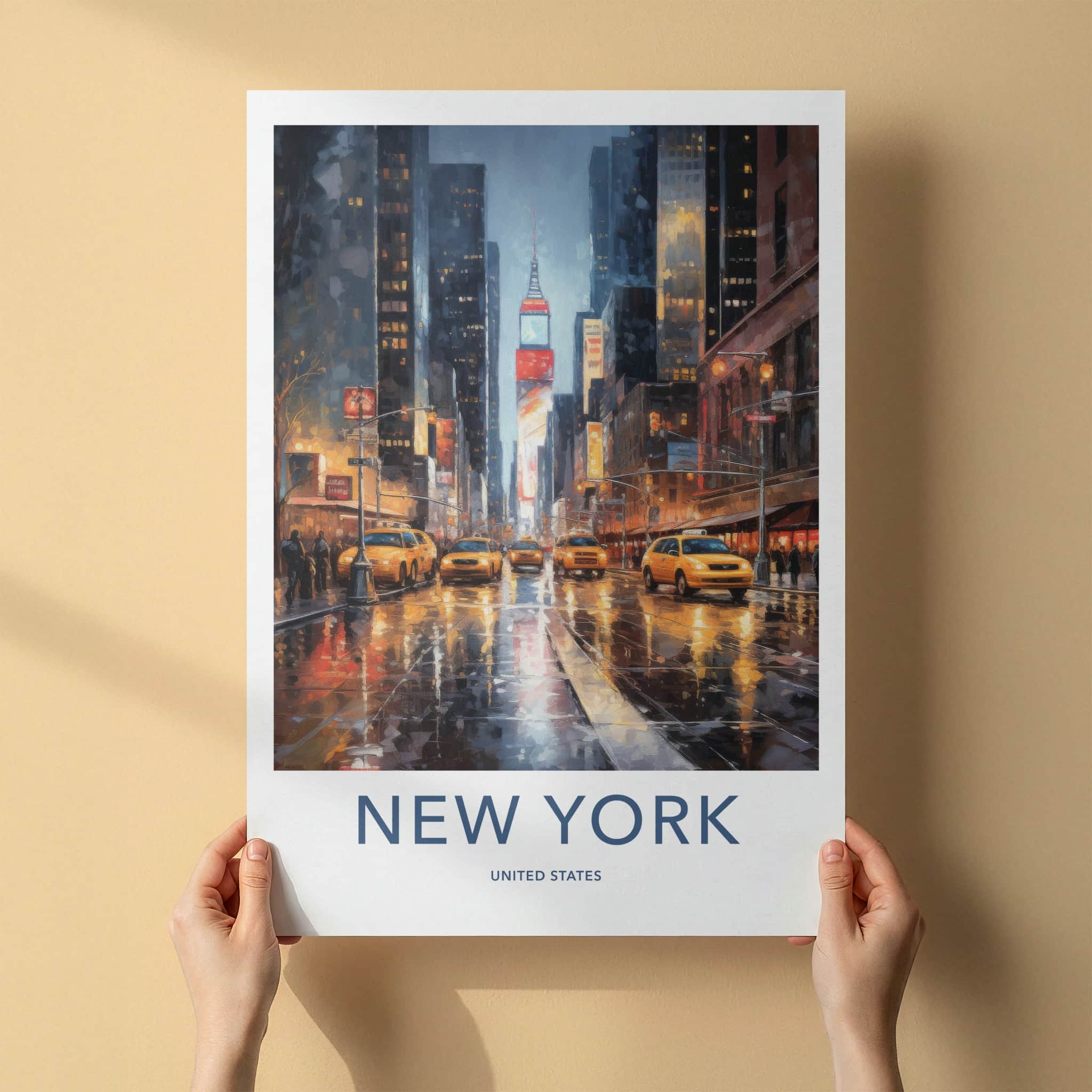 New York Poster - New York Travel Art - Wet Street Cabs Home Decor