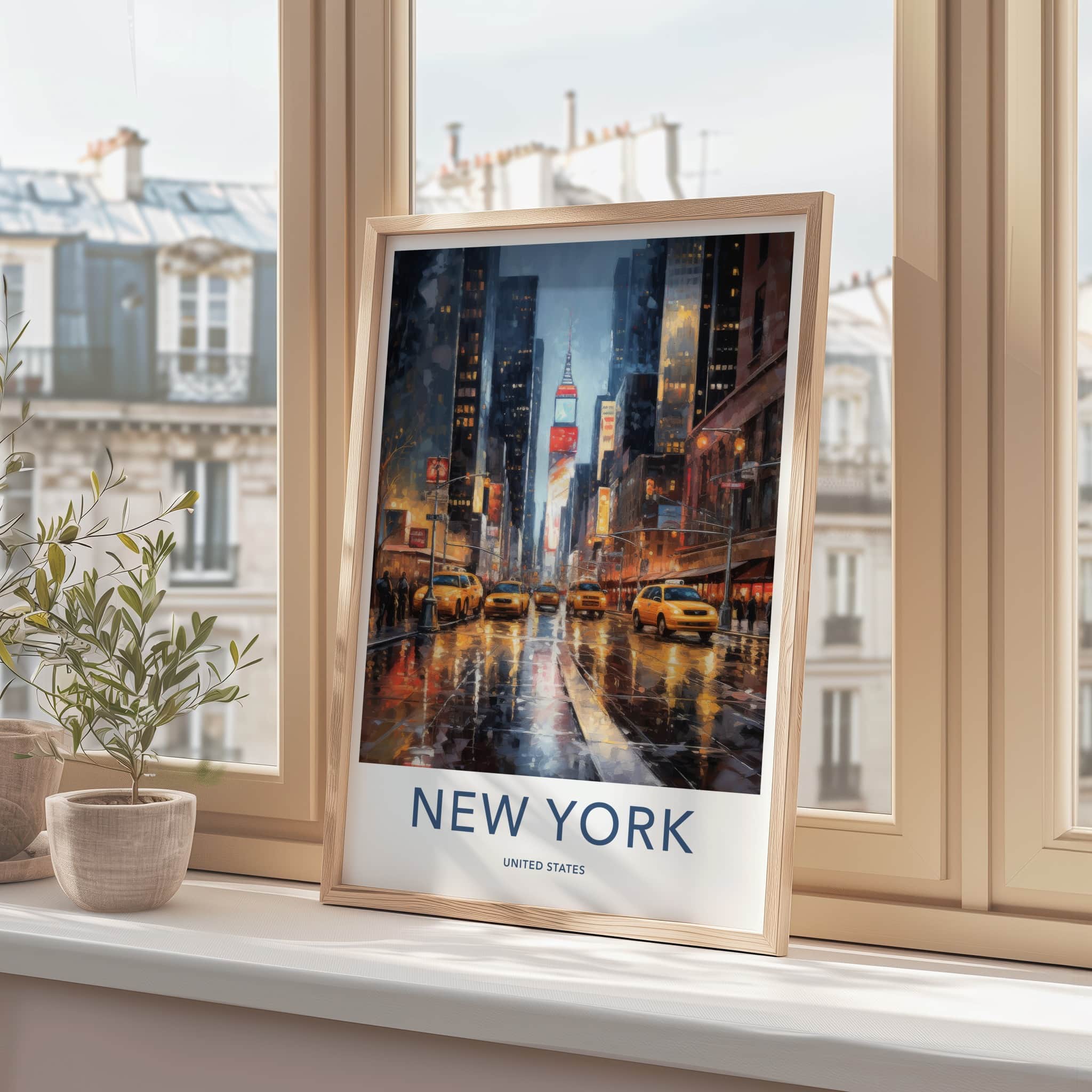 New York Poster - New York Travel Art - Wet Street Cabs Home Decor