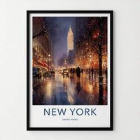 New York Poster - New York Travel Art - Wet Street Reflections Home Decor