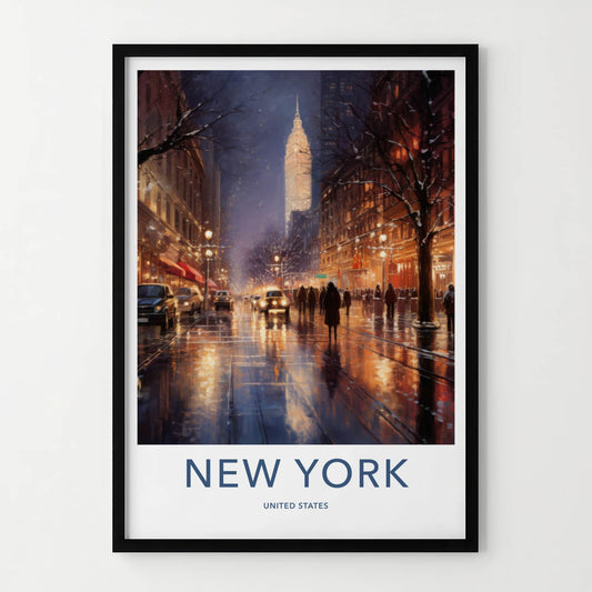 New York Poster - New York Travel Art - Wet Street Reflections Home Decor