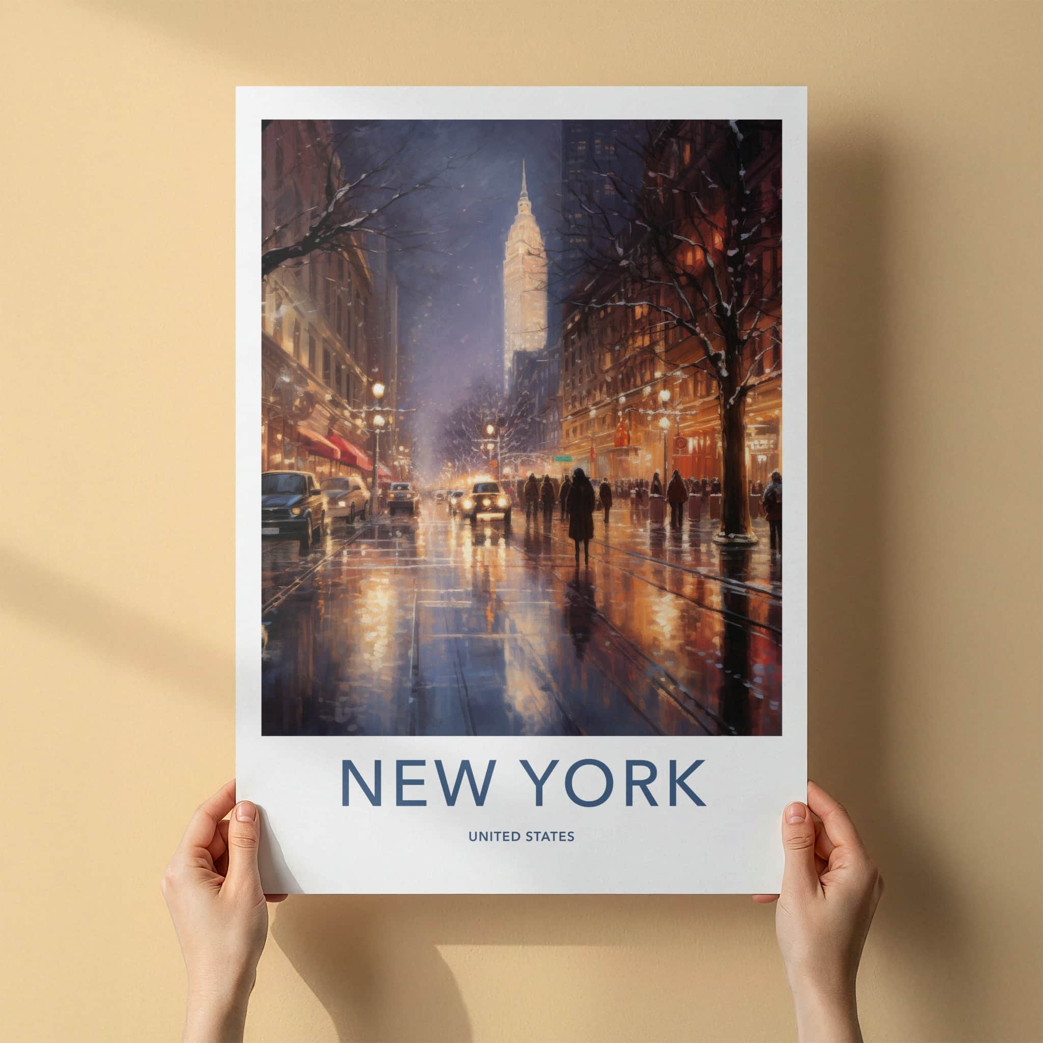 New York Poster - New York Travel Art - Wet Street Reflections Home Decor