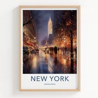 New York Poster - New York Travel Art - Wet Street Reflections Home Decor