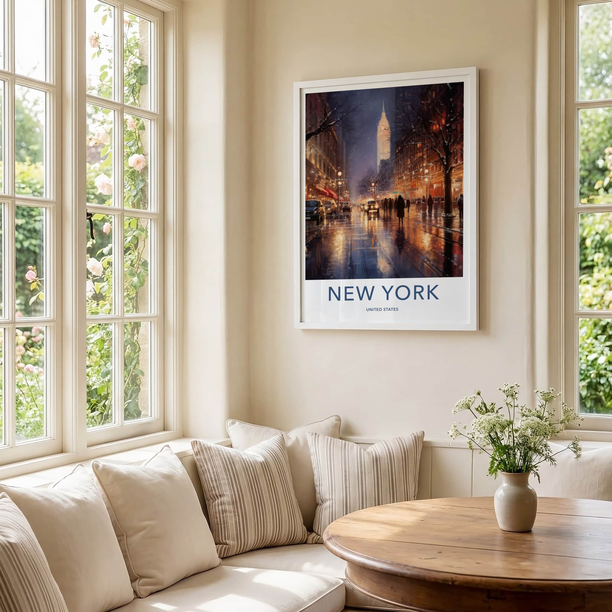 New York Poster - New York Travel Art - Wet Street Reflections Home Decor