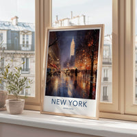 New York Poster - New York Travel Art - Wet Street Reflections Home Decor