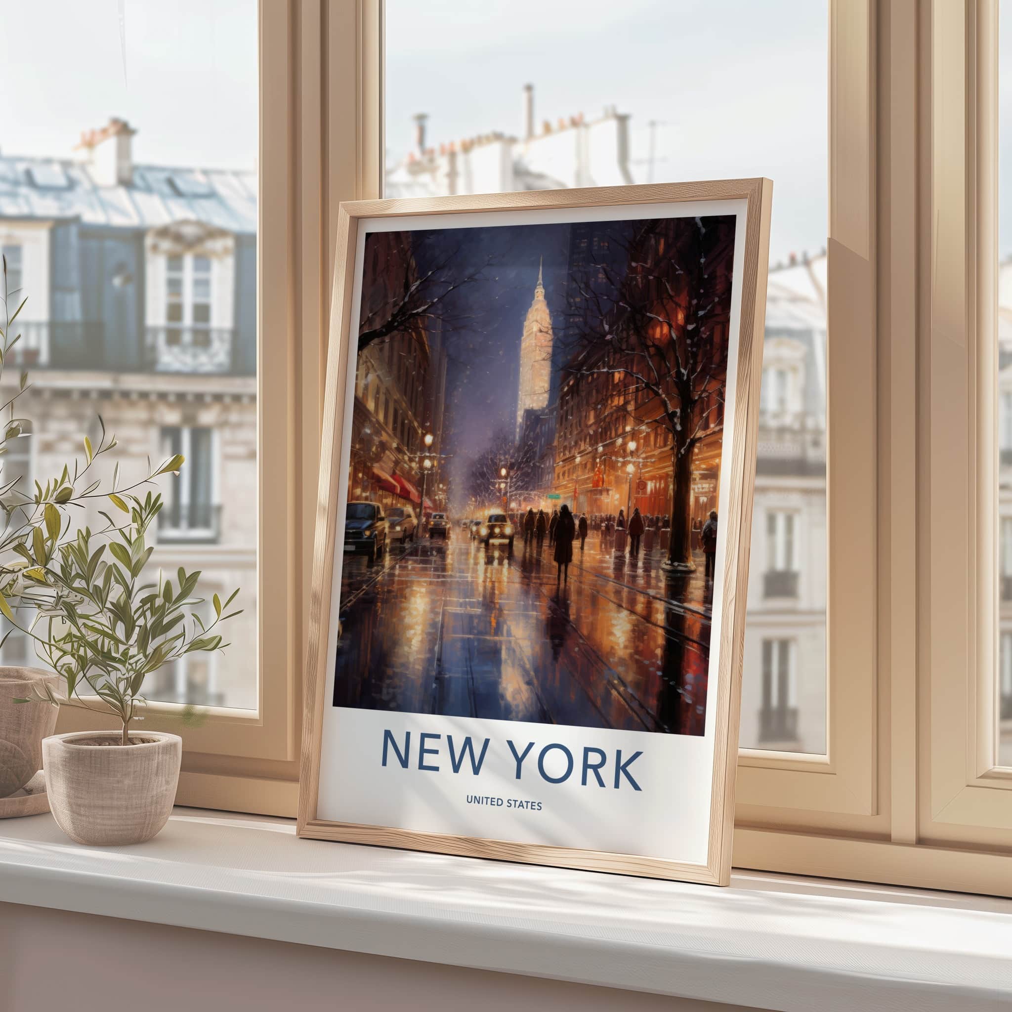 New York Poster - New York Travel Art - Wet Street Reflections Home Decor