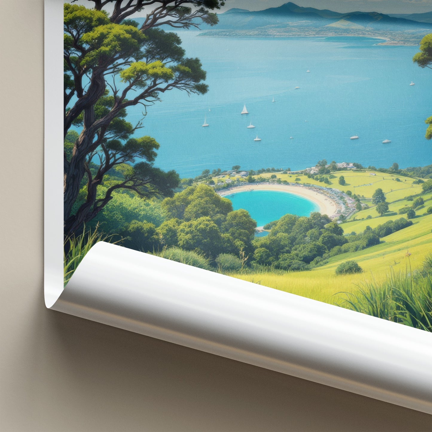 New Zealand Poster - New Zealand Travel Art - Coastal Bay Vista Home Decor