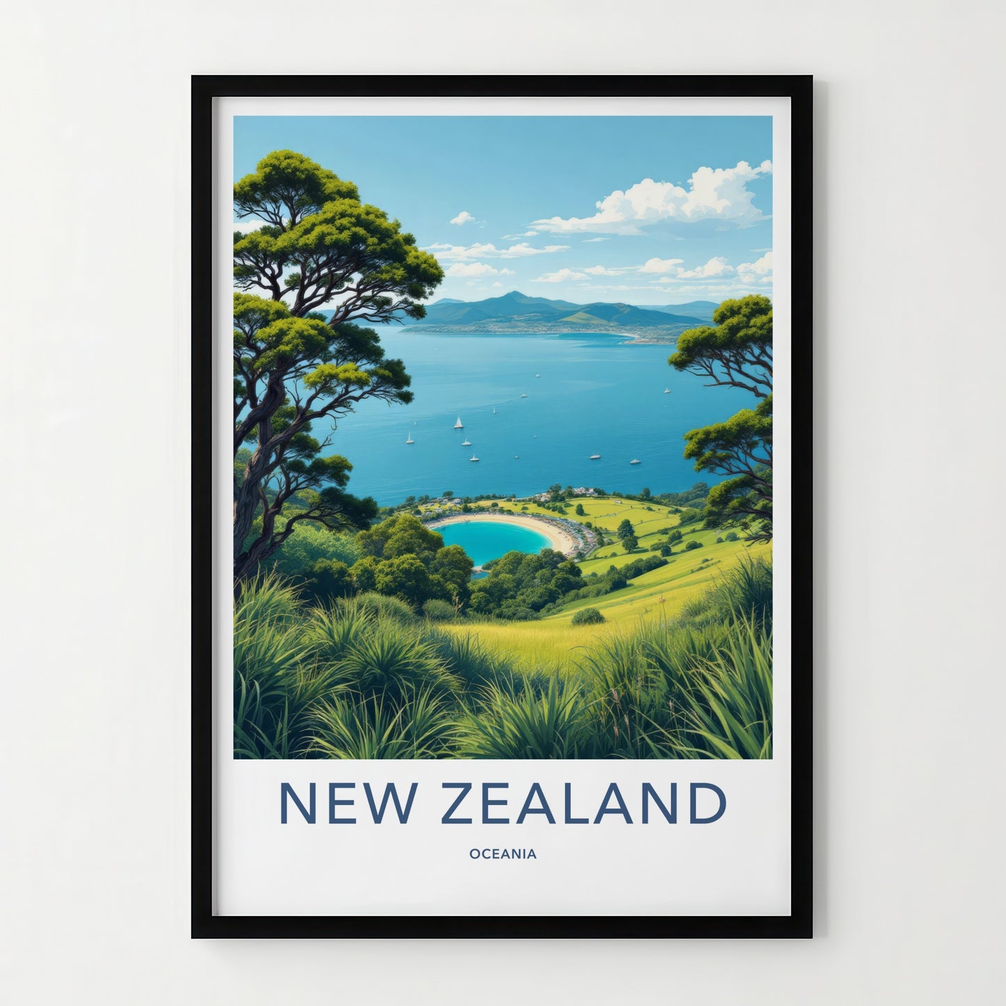 New Zealand Poster - New Zealand Travel Art - Coastal Bay Vista Home Decor
