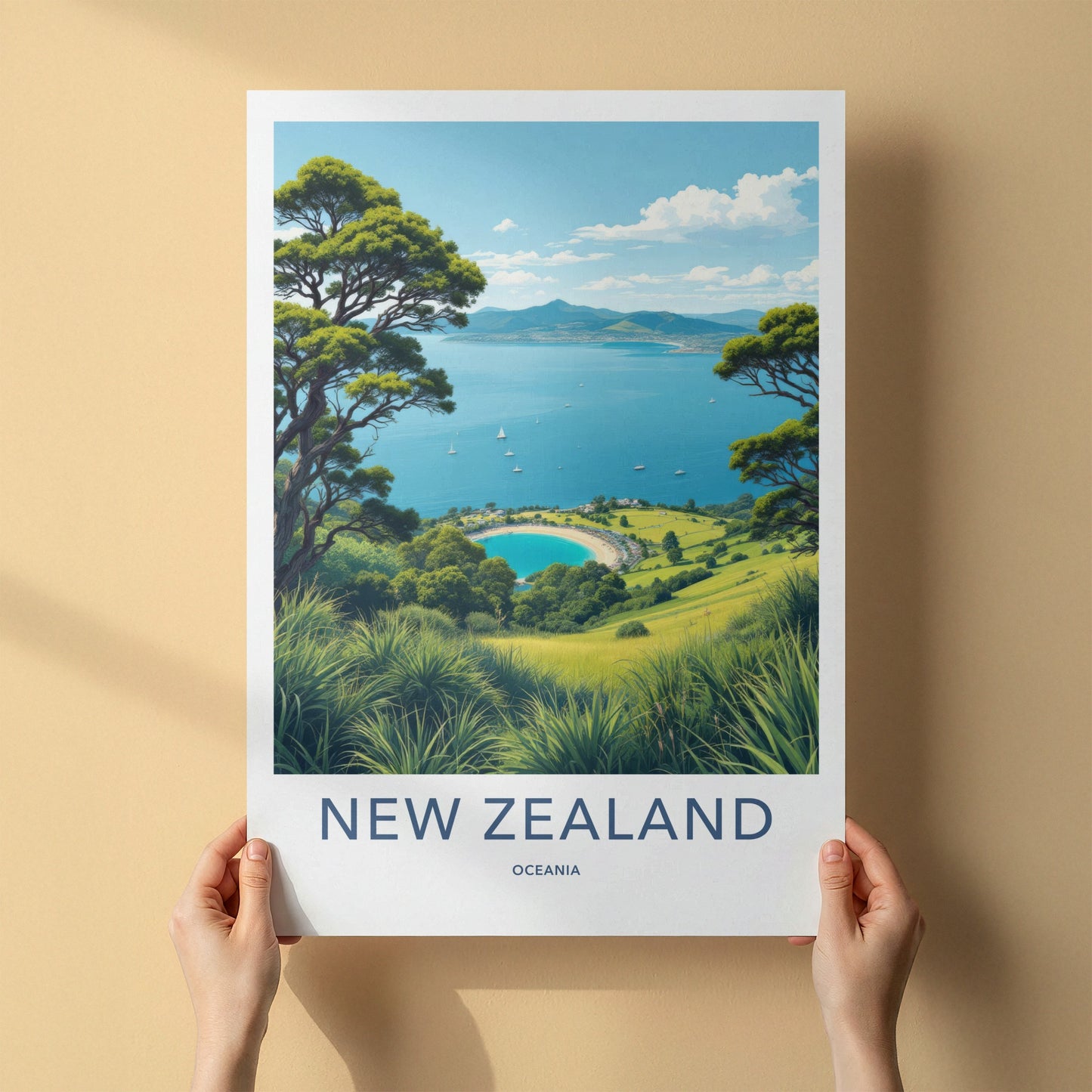 New Zealand Poster - New Zealand Travel Art - Coastal Bay Vista Home Decor