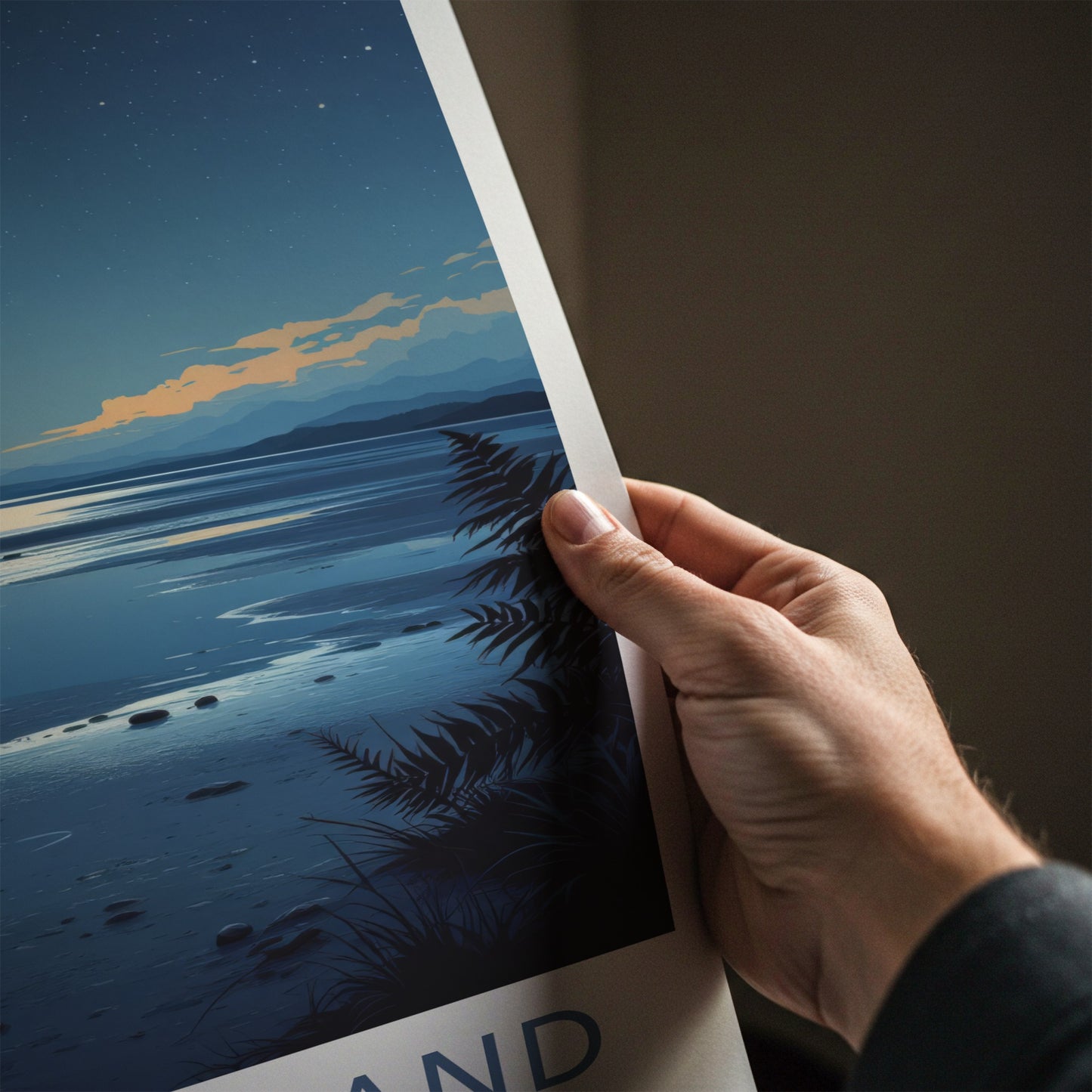 New Zealand Poster - New Zealand Travel Art - Moonlit Lake Shore Home Decor