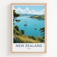 New Zealand Poster - New Zealand Travel Art - Sailboats Blue Waters Home Decor
