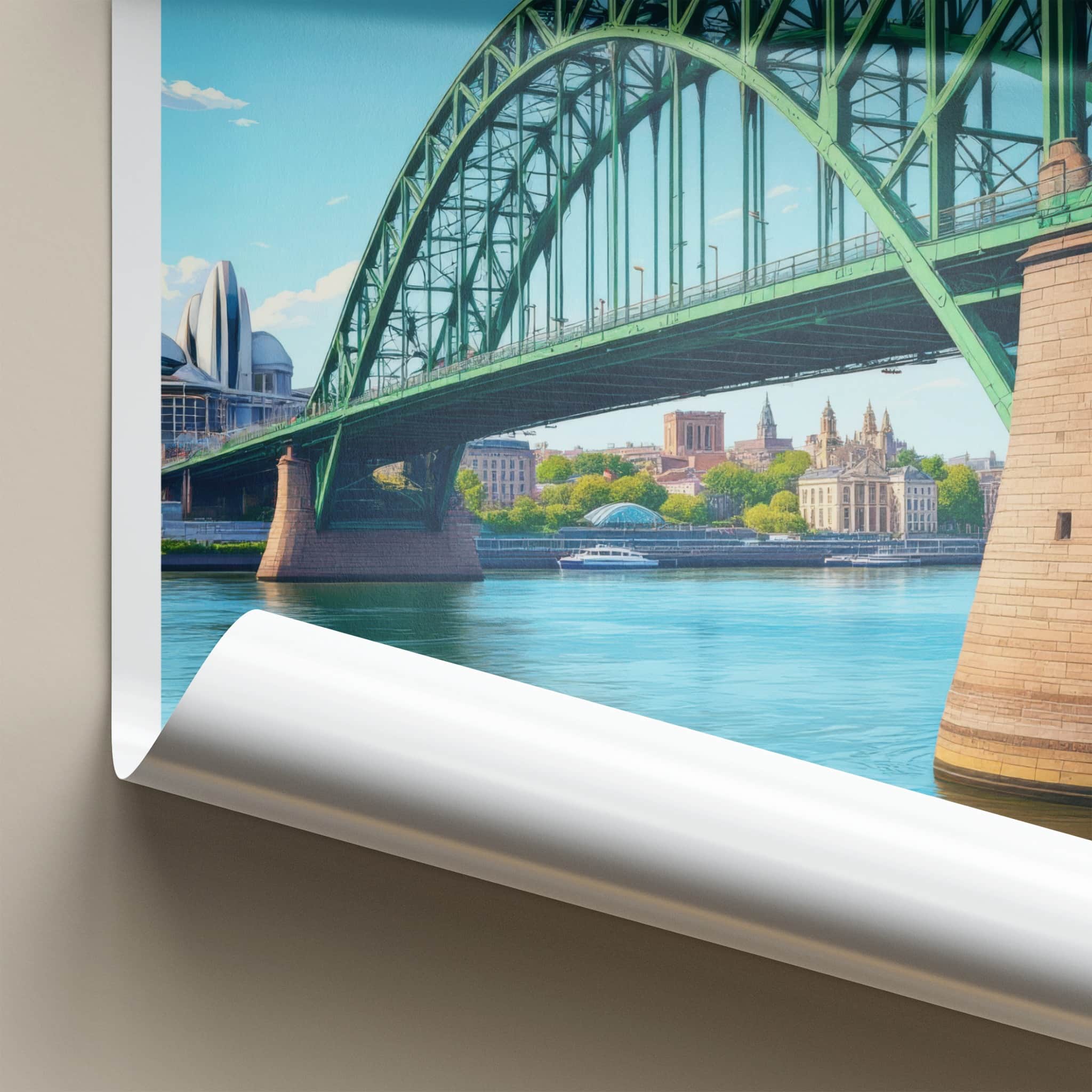 Newcastle Poster - England Art Print - Green Arch Bridge Wall Decor