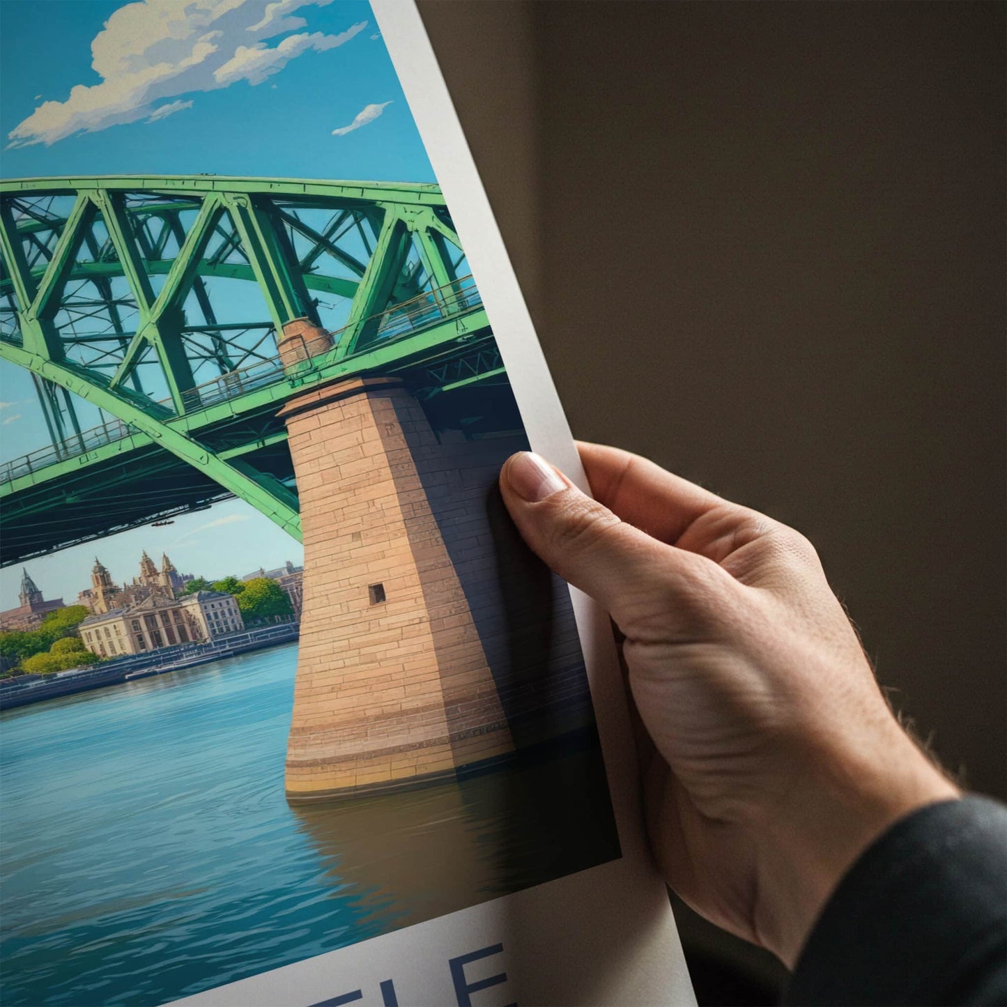 Newcastle Poster - England Art Print - Green Arch Bridge Wall Decor