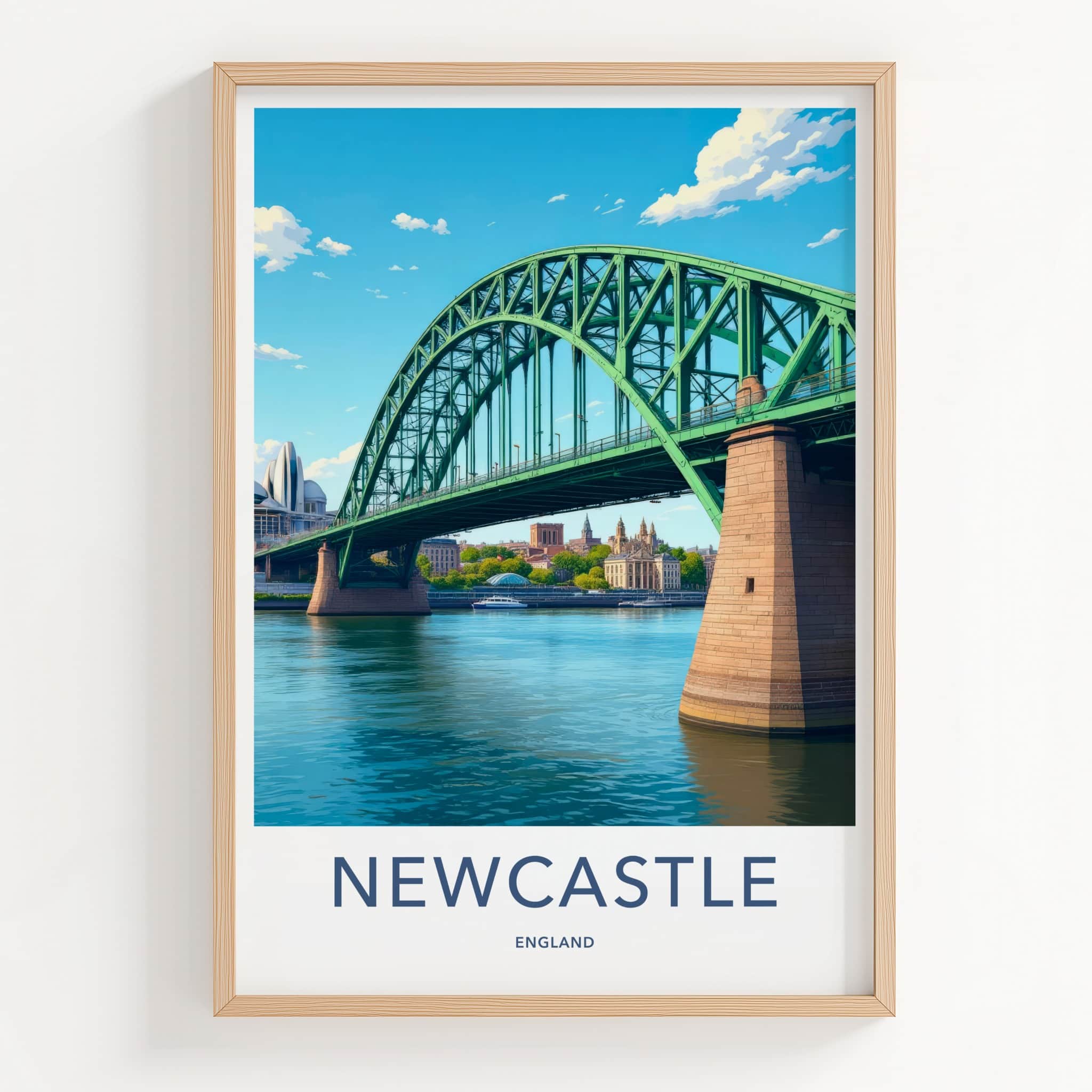 Newcastle Poster - England Art Print - Green Arch Bridge Wall Decor