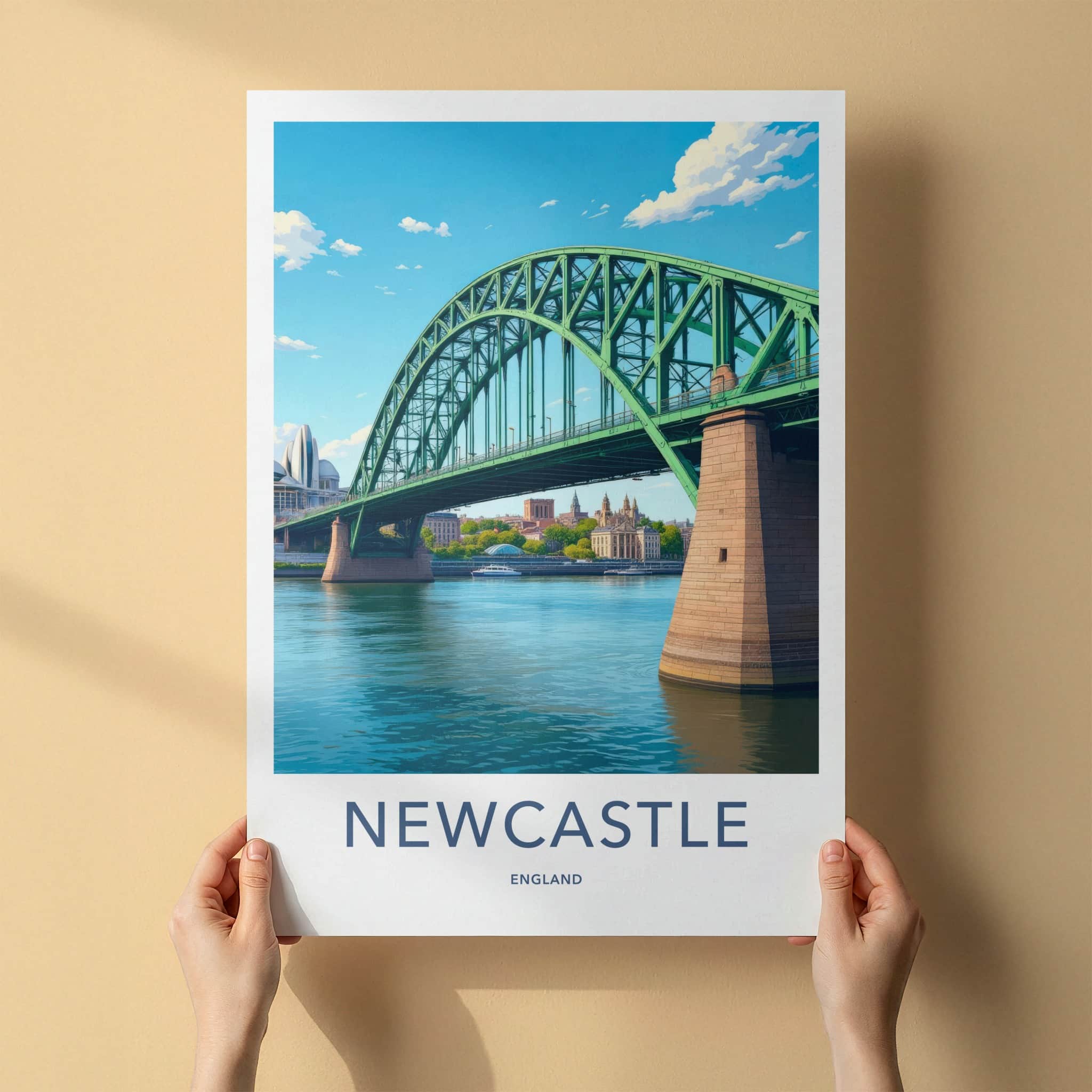 Newcastle Poster - England Art Print - Green Arch Bridge Wall Decor