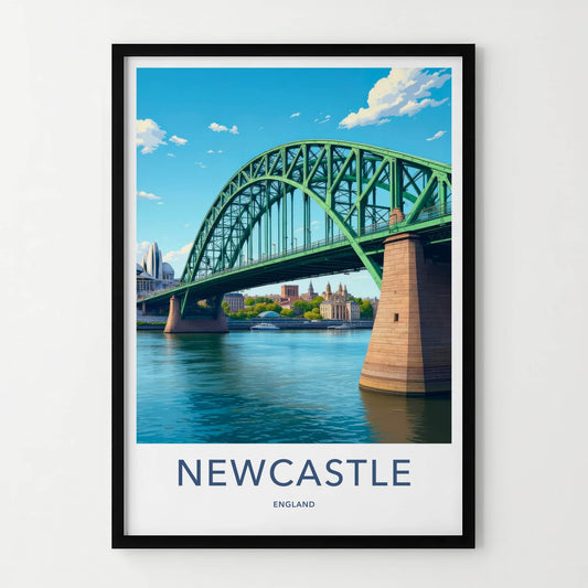 Newcastle Poster - England Art Print - Green Arch Bridge Wall Decor