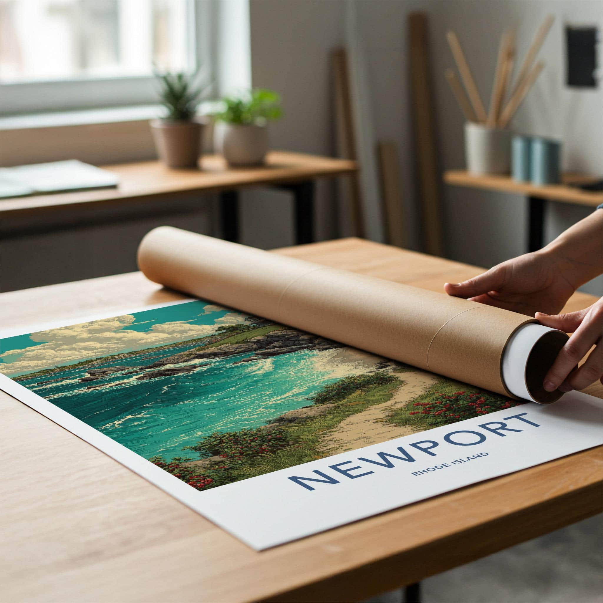Newport Poster - Rhode Island Travel Art - Coastal Cliffside Retreat Home Decor