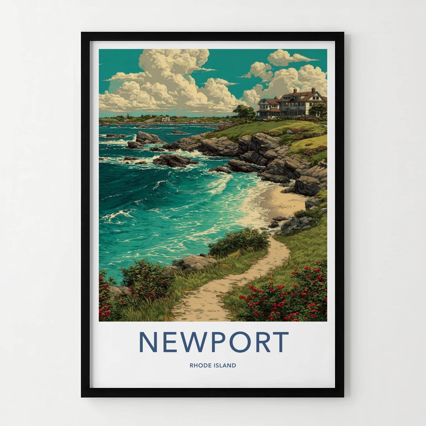 Newport Poster - Rhode Island Travel Art - Coastal Cliffside Retreat Home Decor