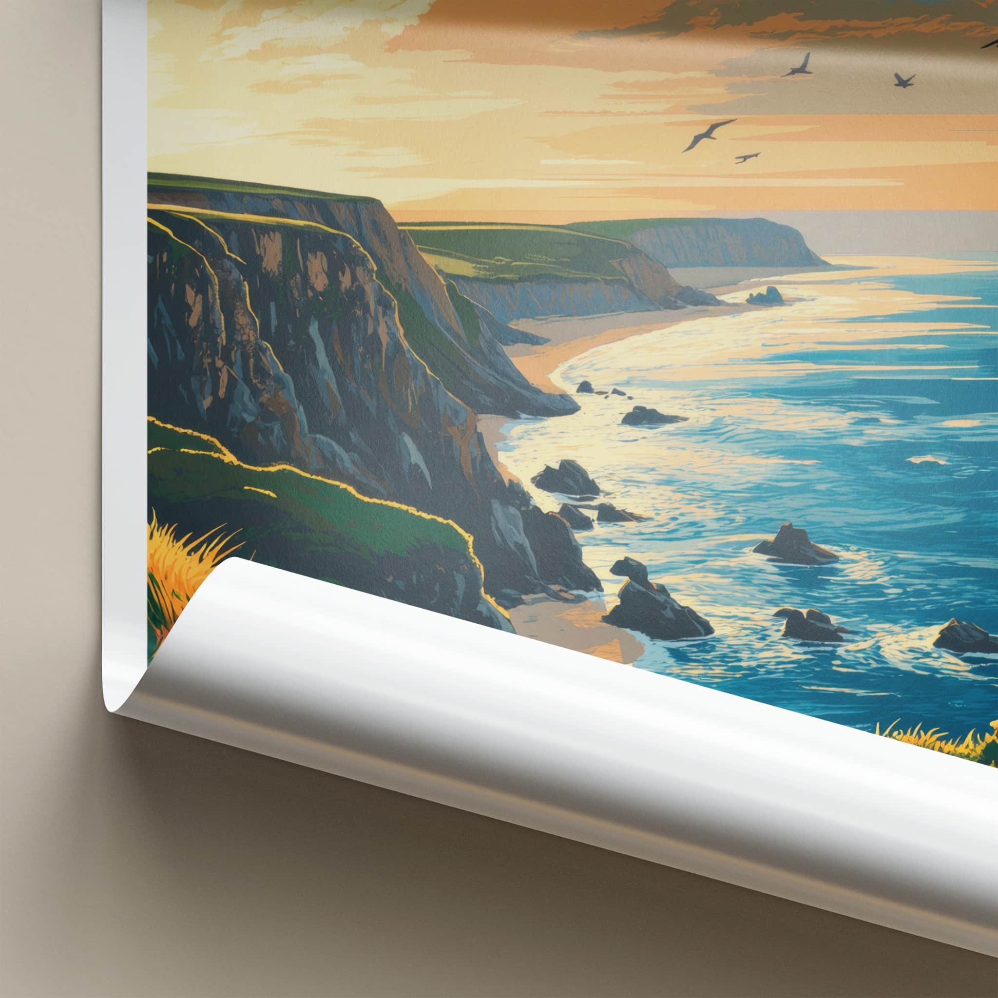 Newquay Poster - England Travel Art - Golden Hour Coast Home Decor