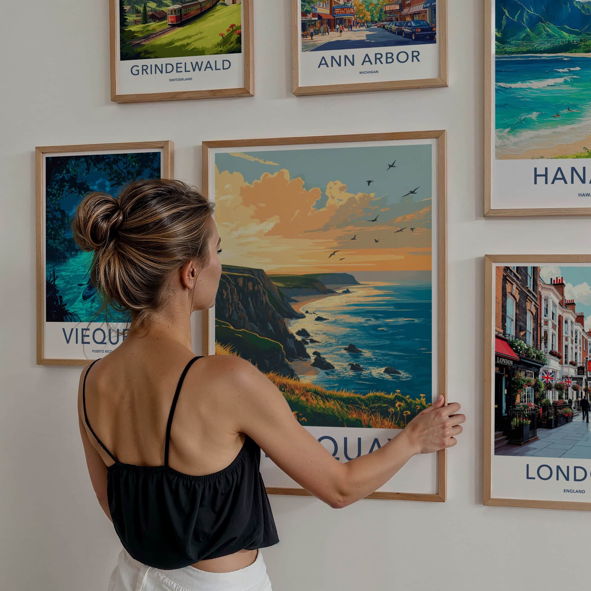 Newquay Poster - England Travel Art - Golden Hour Coast Home Decor