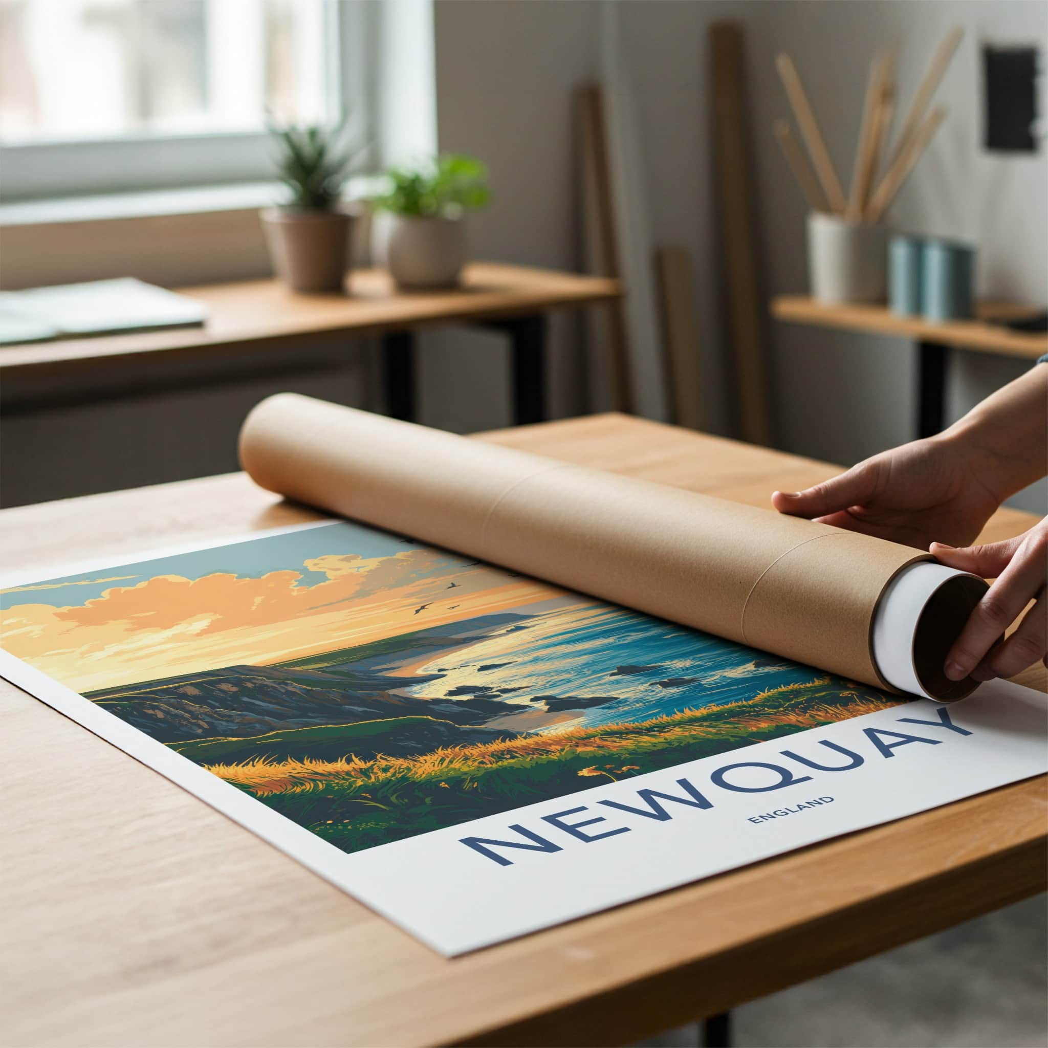 Newquay Poster - England Travel Art - Golden Hour Coast Home Decor
