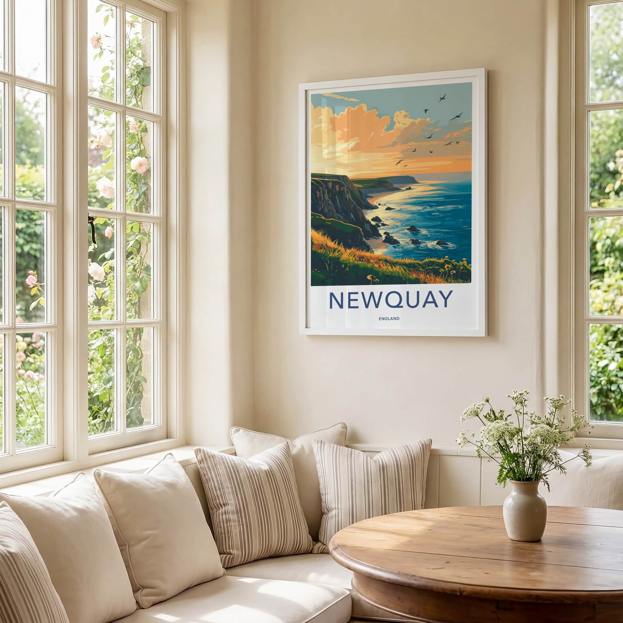 Newquay Poster - England Travel Art - Golden Hour Coast Home Decor