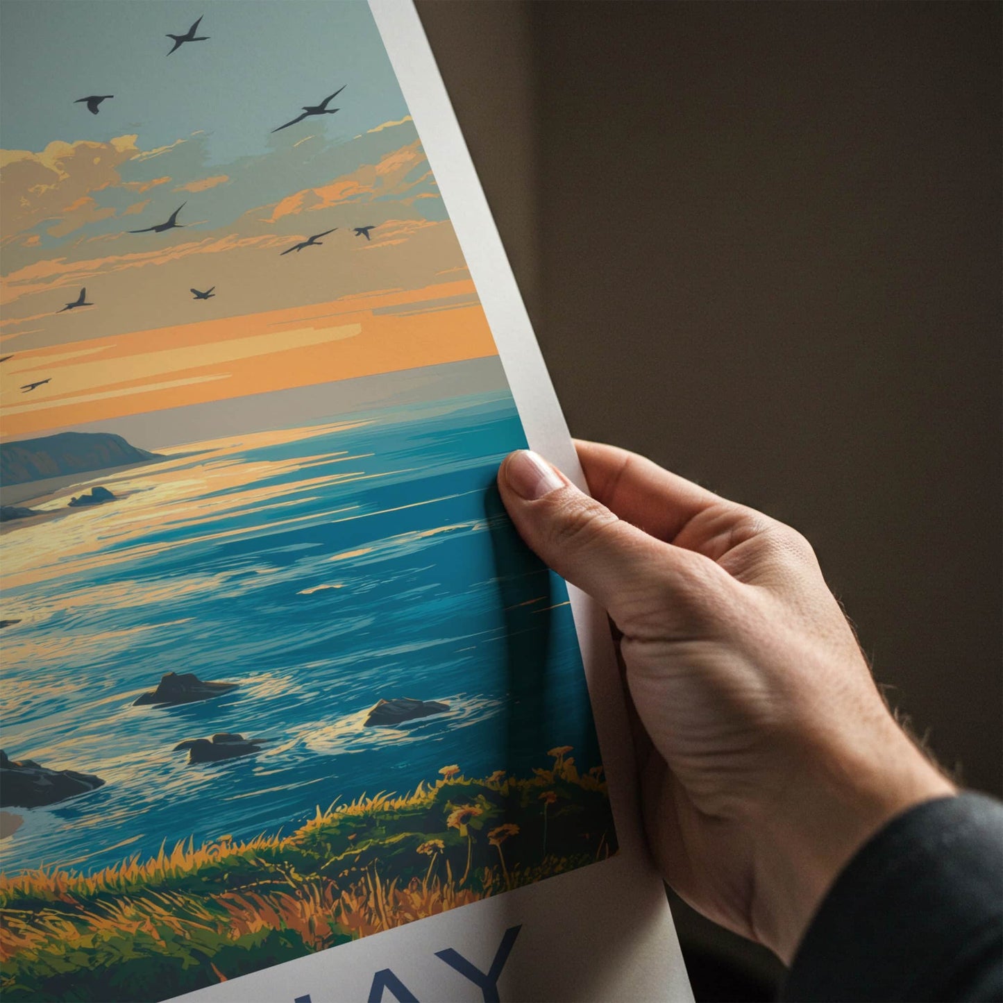 Newquay Poster - England Travel Art - Golden Hour Coast Home Decor