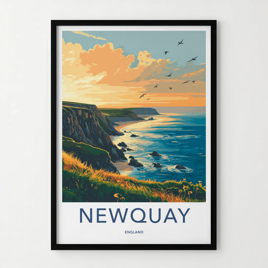 Newquay Poster - England Travel Art - Golden Hour Coast Home Decor
