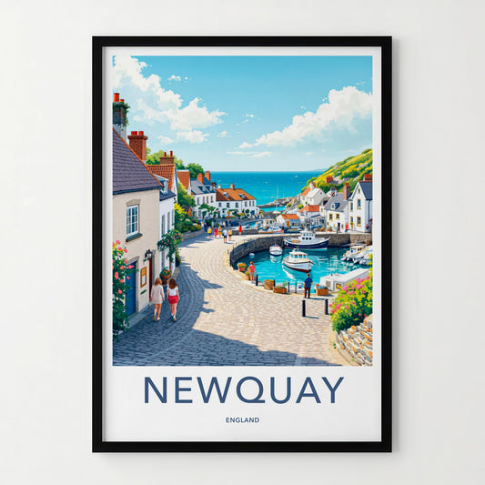 Newquay Poster - England Travel Art - Sunny Harbor View Home Decor
