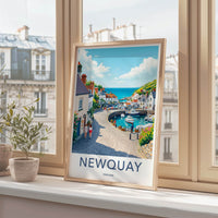 Newquay Poster - England Travel Art - Sunny Harbor View Home Decor