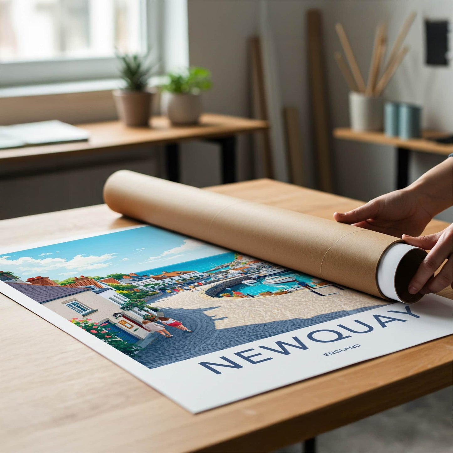 Newquay Poster - England Travel Art - Sunny Harbor View Home Decor